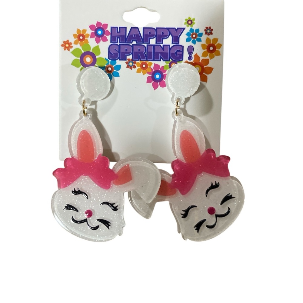 Cute Bunny Fashion Earrings with Pink Accents